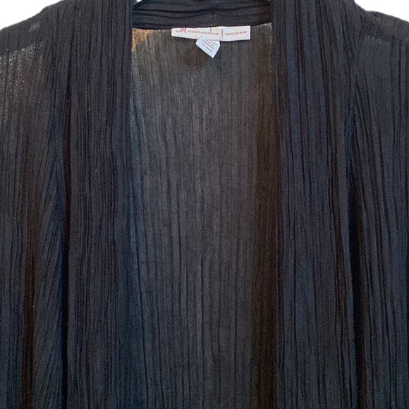 🖤 Ultra Lightweight Long (31”) 3/4 Ruched Sleeve Open Summer Cardigan, Plus 2X - Picture 5 of 15